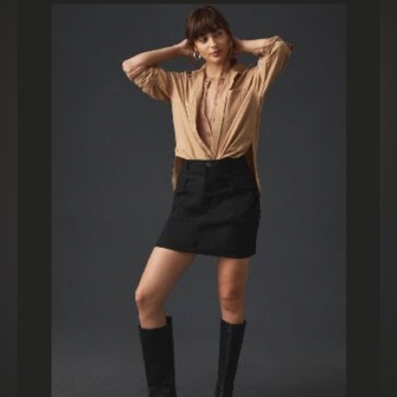 NWT By Anthropologie women’s black cargo mini skirt XLP trendy - Picture 1 of 8